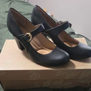 Sofft Black Leather Heels with Buckle